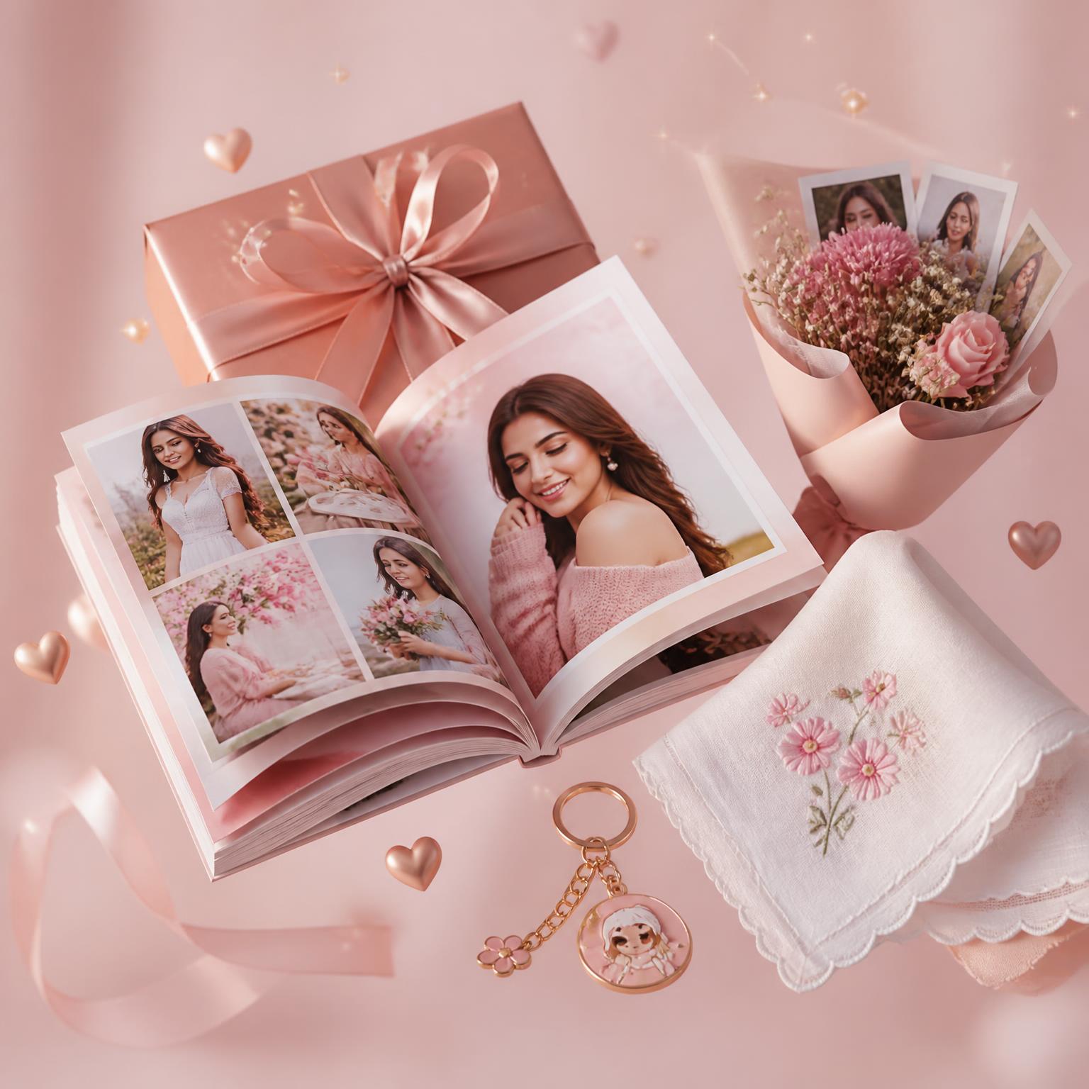 WISHFOLIO personalized gifts — magazine, bouquet, keychain, hanky
